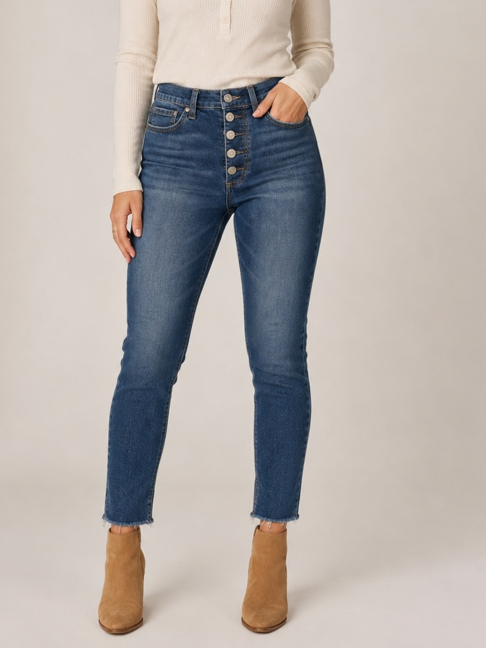 Lucky Brand Sienna Skinny Jeans Womens 10 30 High Rise Button Fly Raw Hem
